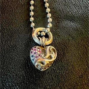 Necklace Heart Pink. CHROME HEARTS. 15 Pink Sapphires. Rare Authentic. W/chain.